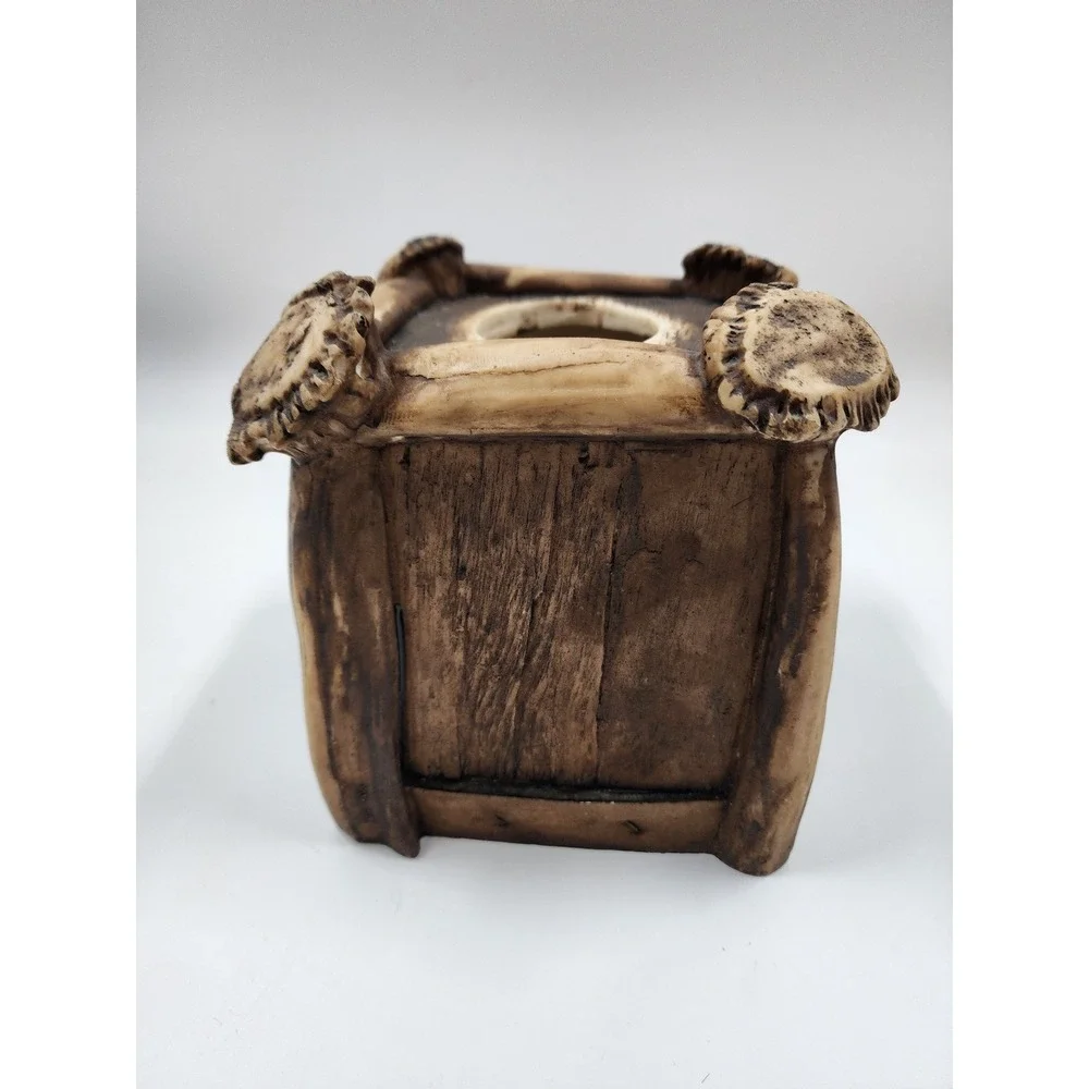 Rustic Faux Antler Tissue Box Cover Square Lodge Cabin Decor Resin Brown 6x6